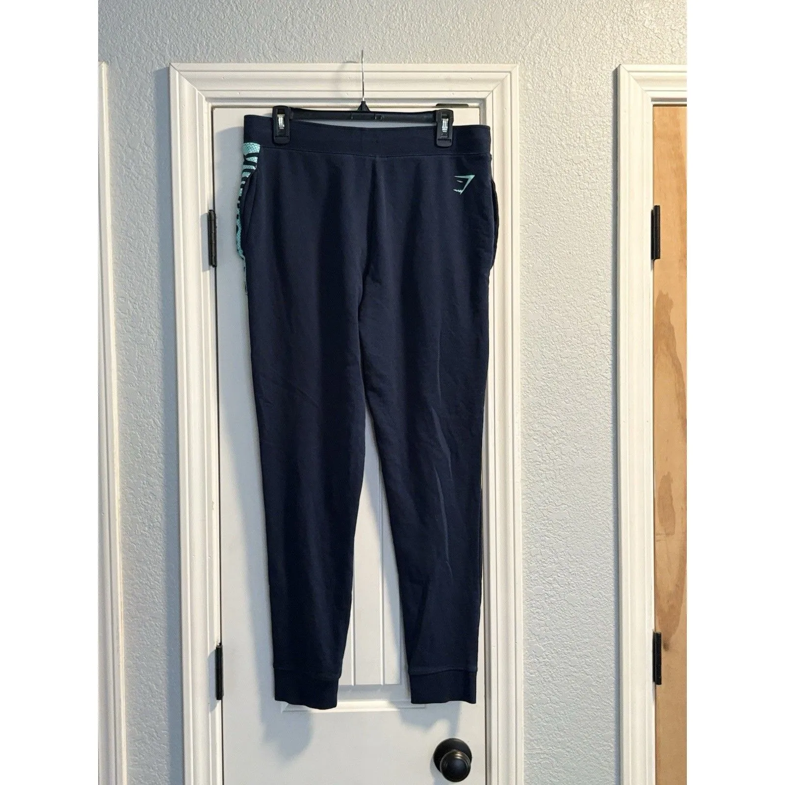 Gymshark‎ Joggers Womens Large Blue Teal Logo Bold Moves Active Pants Drawstring - Image 3