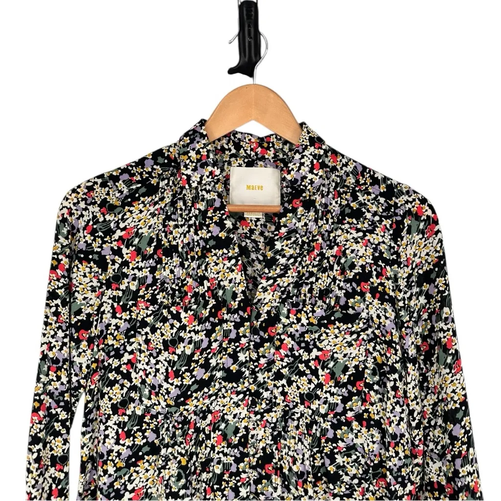 Anthro Maeve Matilda Dark Floral Long Sleeve Blouse size XS Petite Button Down - Image 4