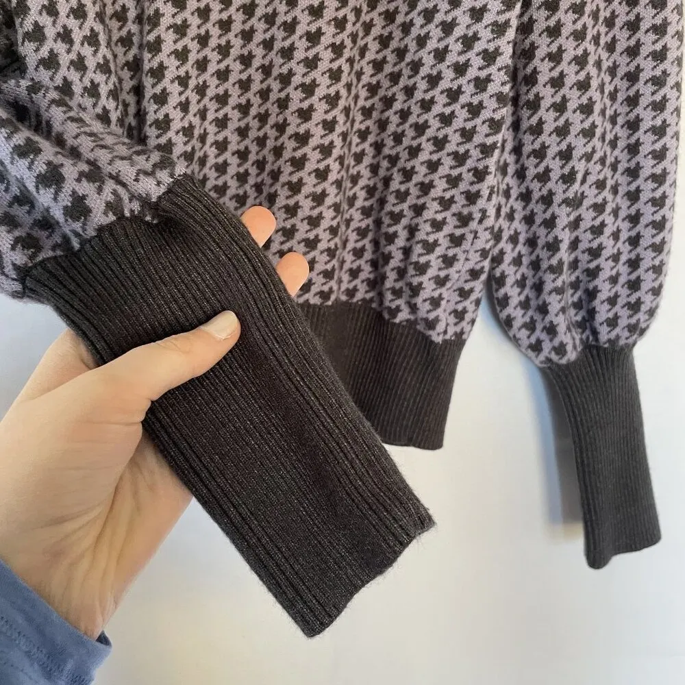 Philosophy Houndstooth Puff Sleeve Sweater Knit Purple Black Gray long sleeves - Image 4
