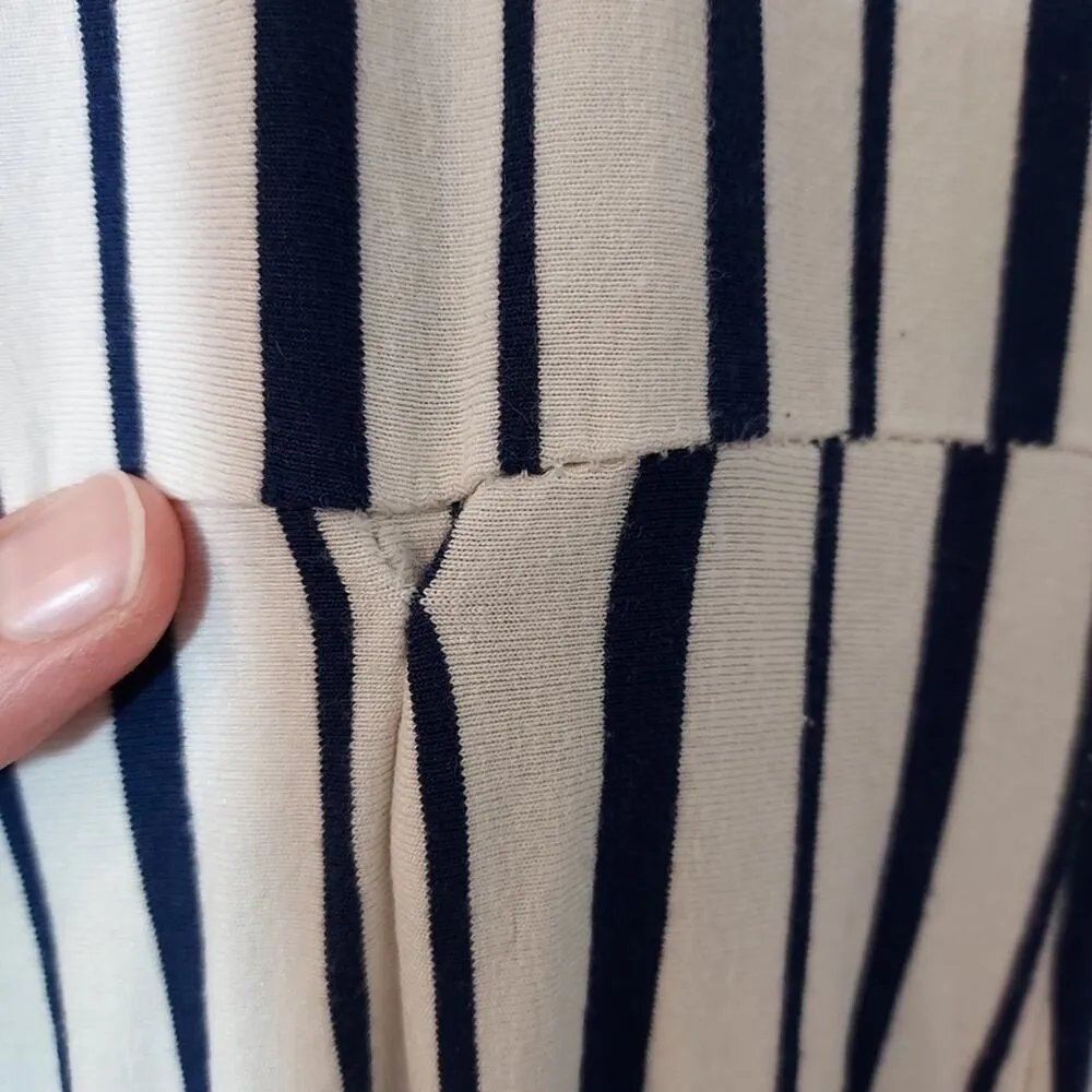 H&M Bershka Navy Blue and White Striped Spaghetti Strap Wide Leg Pants Jumpsuit - Image 7