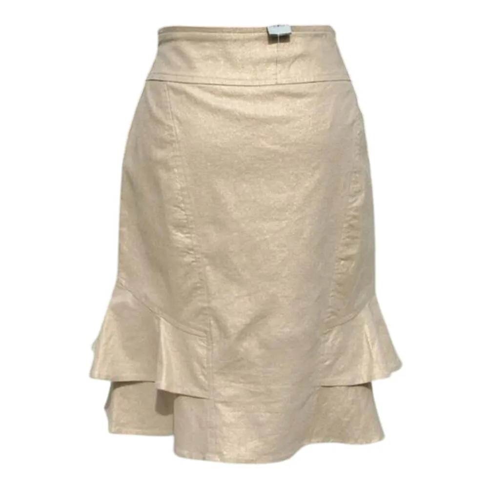 Cache Linen Blend Gold Metallic Lined Skirt Self Belt Tiered Ruffle New $98 NWT - Image 5