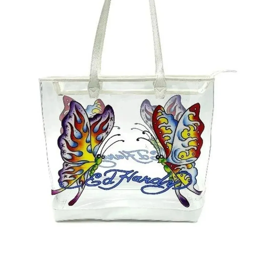 NWT Ed Hardy Butterfly Graphic Vintage Y2K Clear Festival Large Tote Bag - Image 5