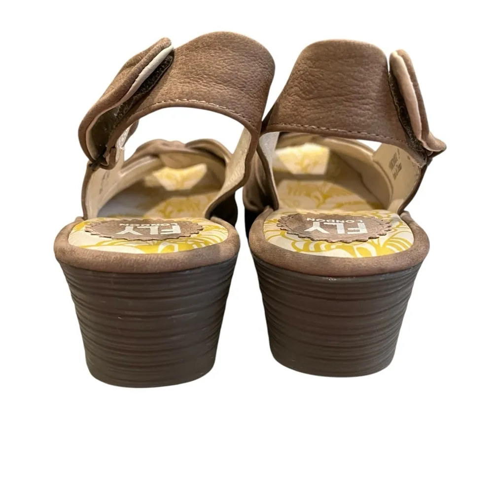 FLY London Yates Taupe Nubuck Wedge Sandal, Sz 39 - Image 12