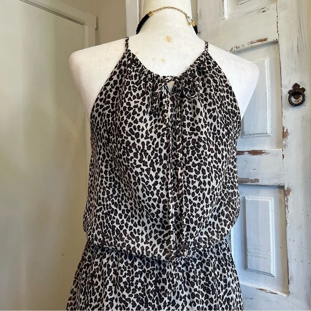 Vintage Leopard Print High Low Halter Dress Boho Indie Festival Y2K Party W6 - Image 5