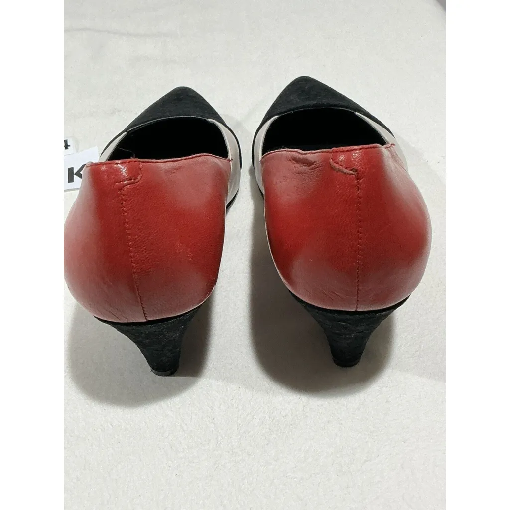 Womans Nine West Red Black Ivory Leather Slip On Wedge Heel Shoe 7 M - Image 5