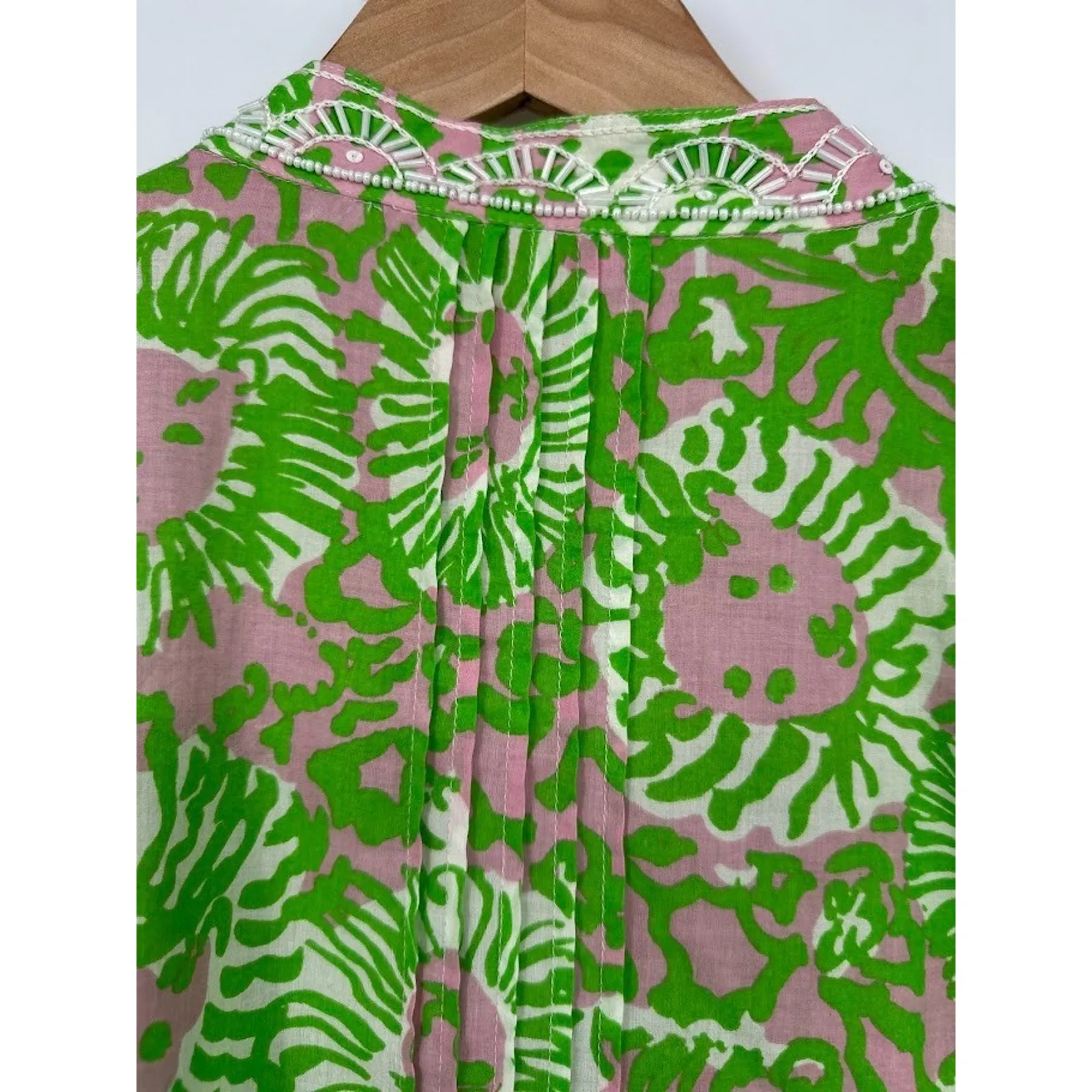 Lilly Pulitzer Womens Sarasota V-Neck Beaded Tunic Top Size Medium Cotton Green - Image 4