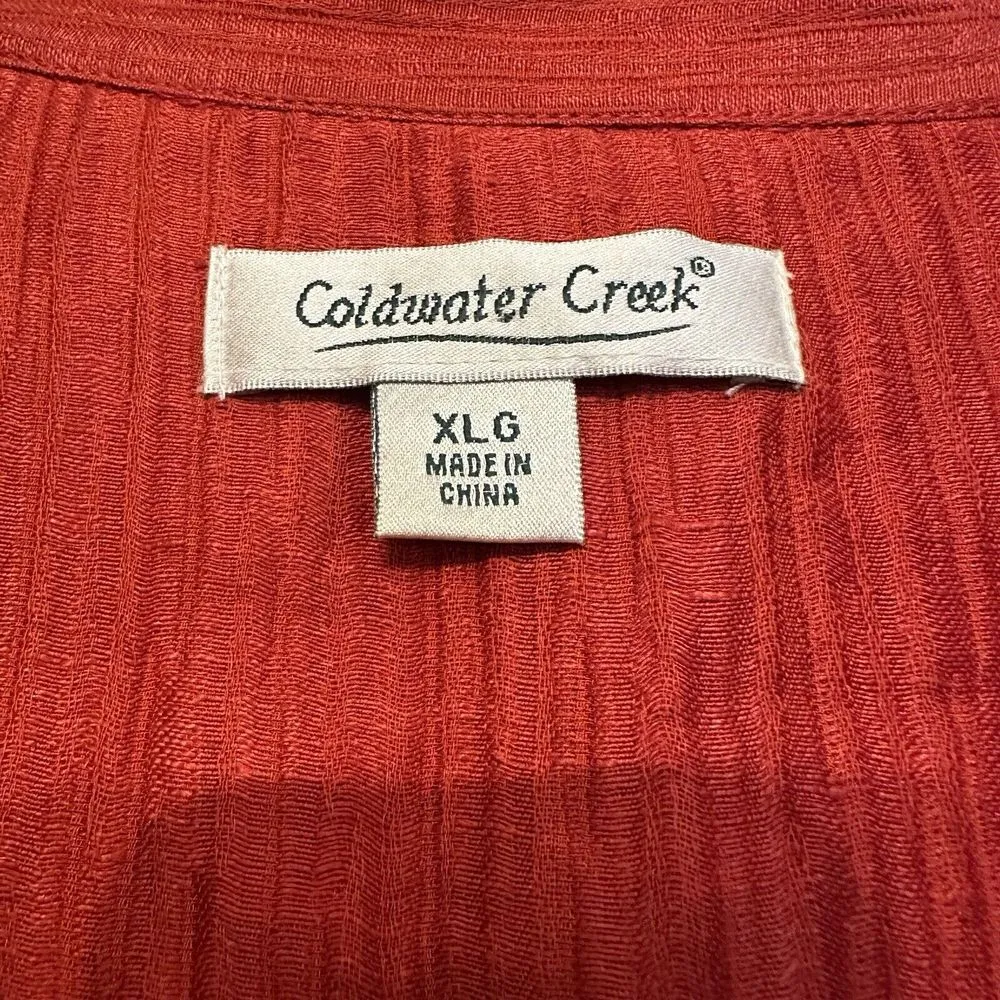 Coldwater Creek Size XL Rust Orange Red Silk Linen Button Front Jacket - Image 4