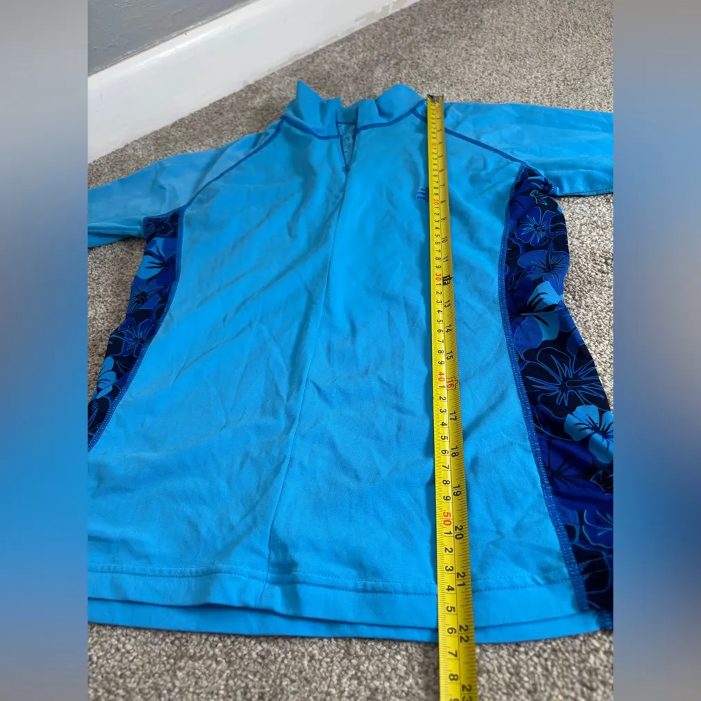 Coolibar Quarter Zip Floral UPF 50 Sun Protection Rashguard Top and Shorts XS Blue - Image 6