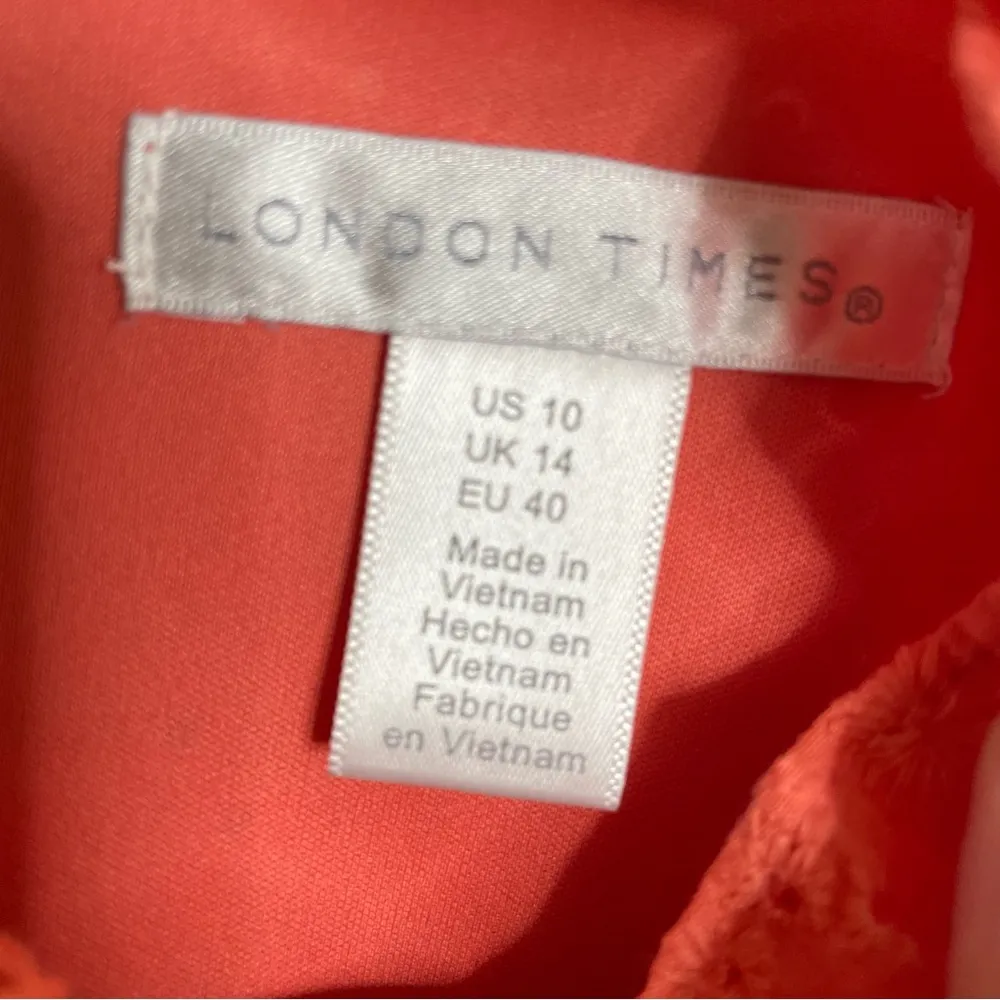 London Times Ruffle Eyelet Short Dress Coral Women’s Sz 10 - Image 5