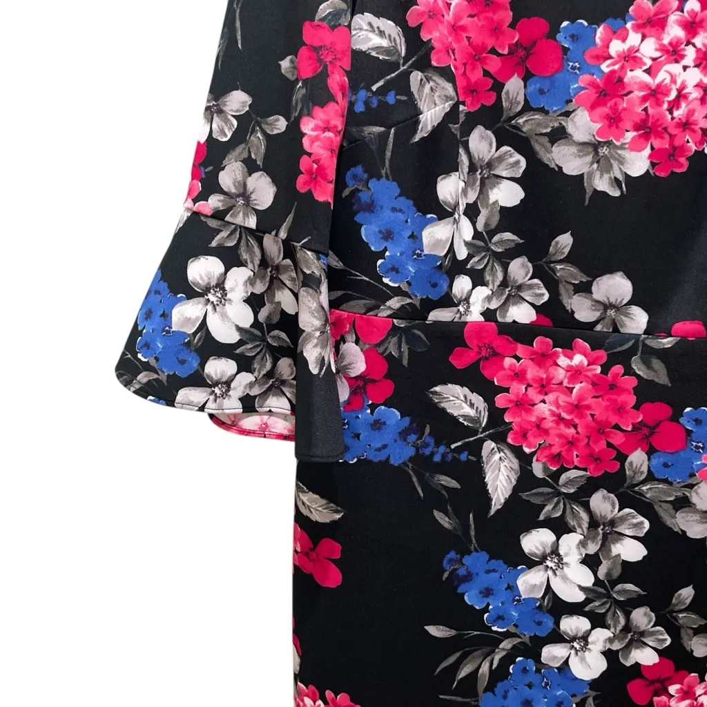 Nine West Floral Bell Sleeve Sheath Dress Black Multi Women’s Size 6 NWT - Image 3