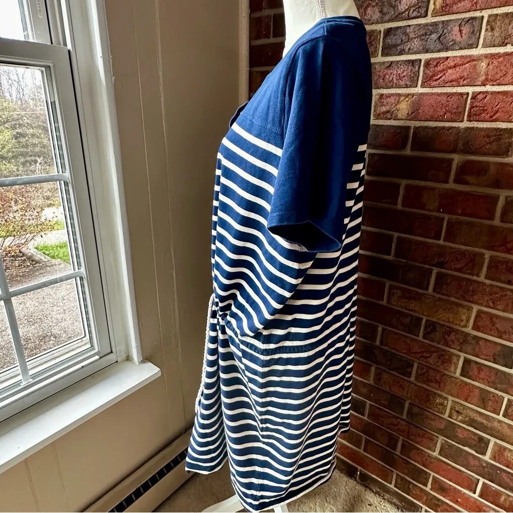 Lauren Ralph Lauren Navy and White Striped Tee Shirt Dress Drawstring Preppy - Image 3