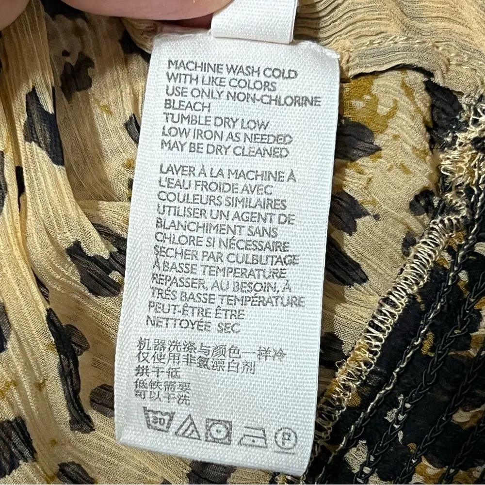 Free People Roma Leopard Print Blouse XS Smocked Ruffle Bohemian Romantic - Image 13