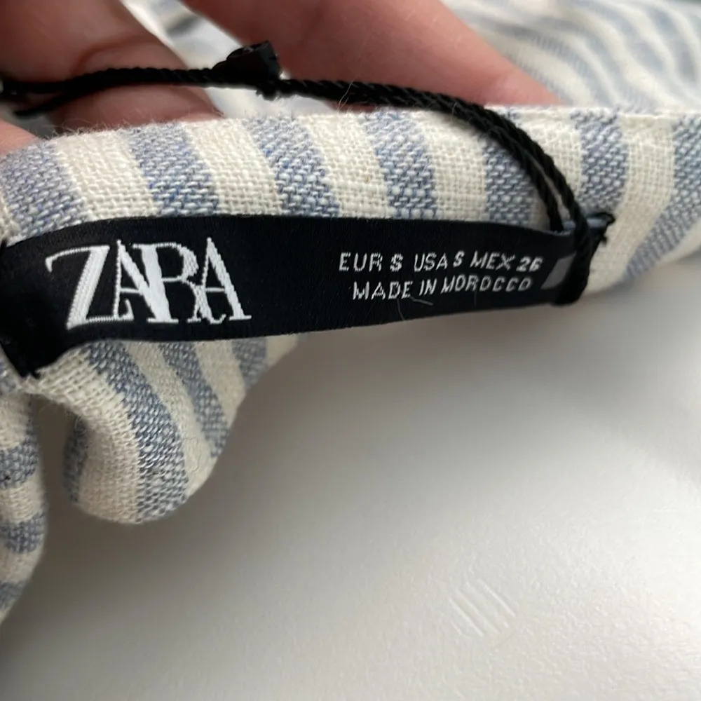 Zara linen blend white & blue striped belted romper jumpsuit NEW - Image 9