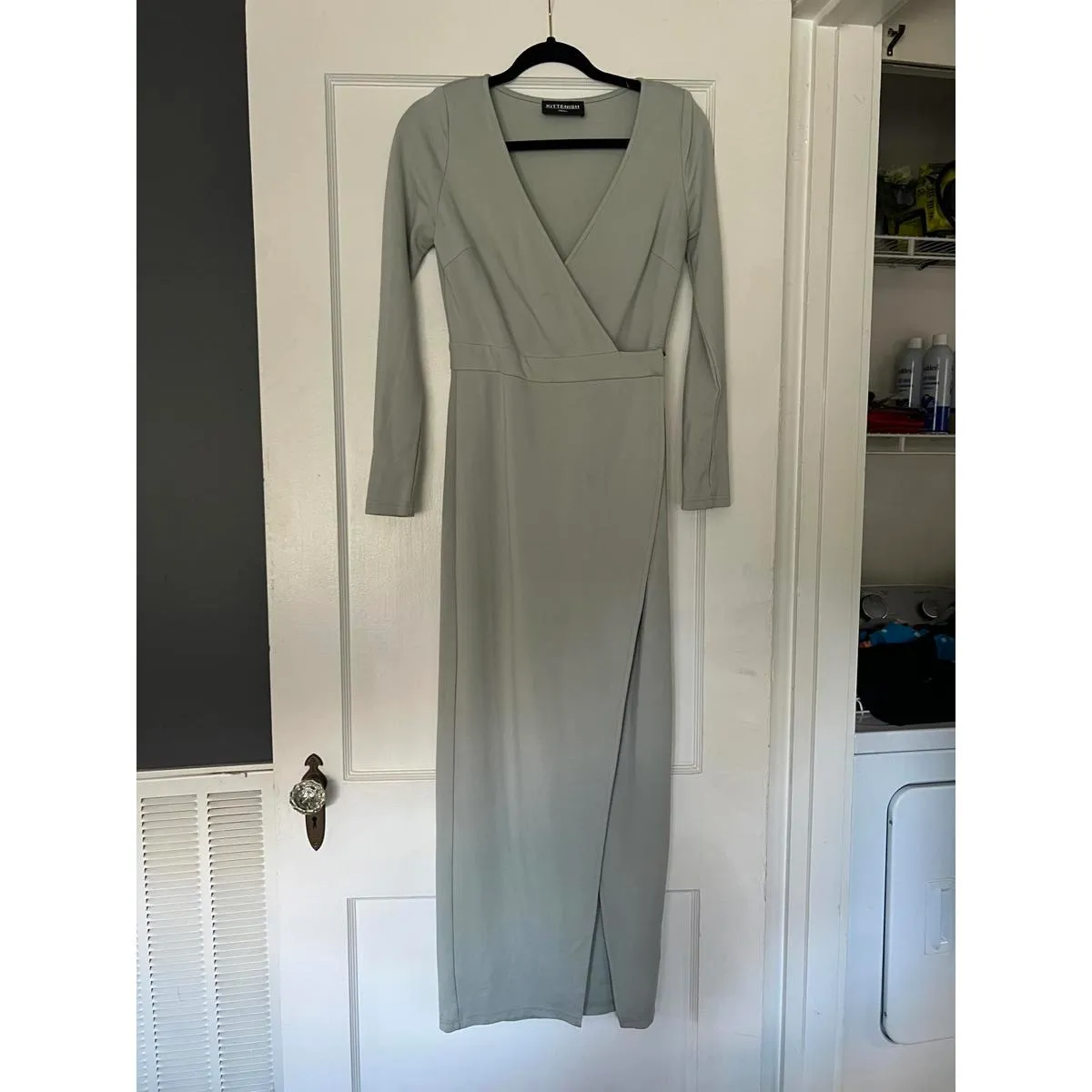 Kittenish Small Gray Long Sleeve Wrap Maxi Dress - Image 3