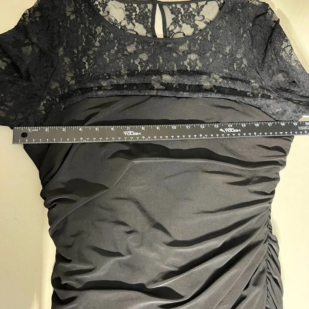 American Living Dress Womens 16 Black Sheath Lace Ruched Long Sleeve Knee Length - Image 10