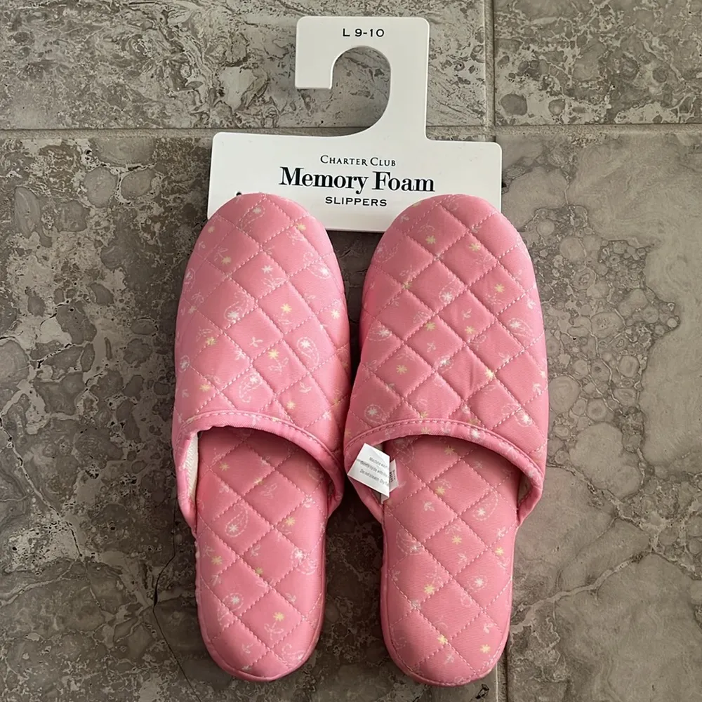 New Charter Club Quilted Paisley Floral Slippers, Pink Size L (US 9-10) NWT - Image 2