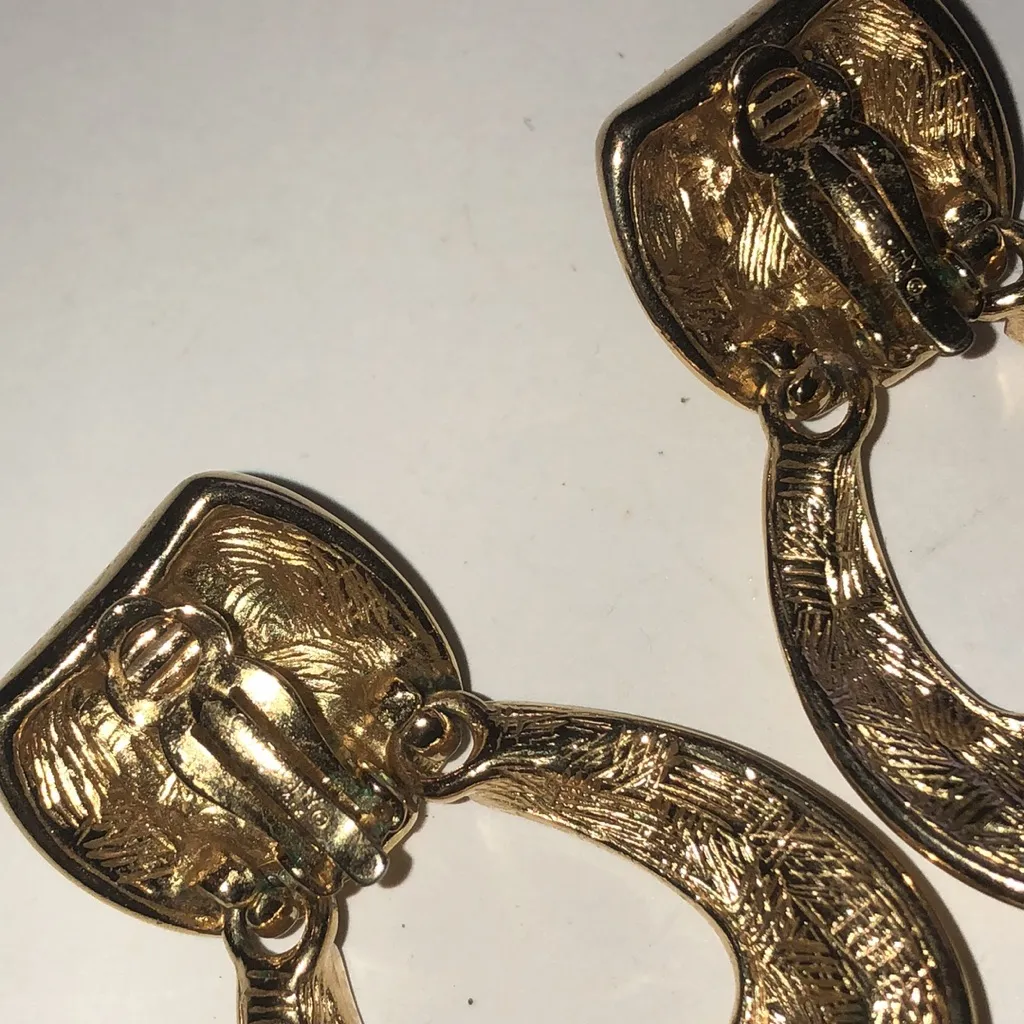 Givenchy Vintage Gold Tone and Black Clip On Door Knocker Statement Earrings - Image 7