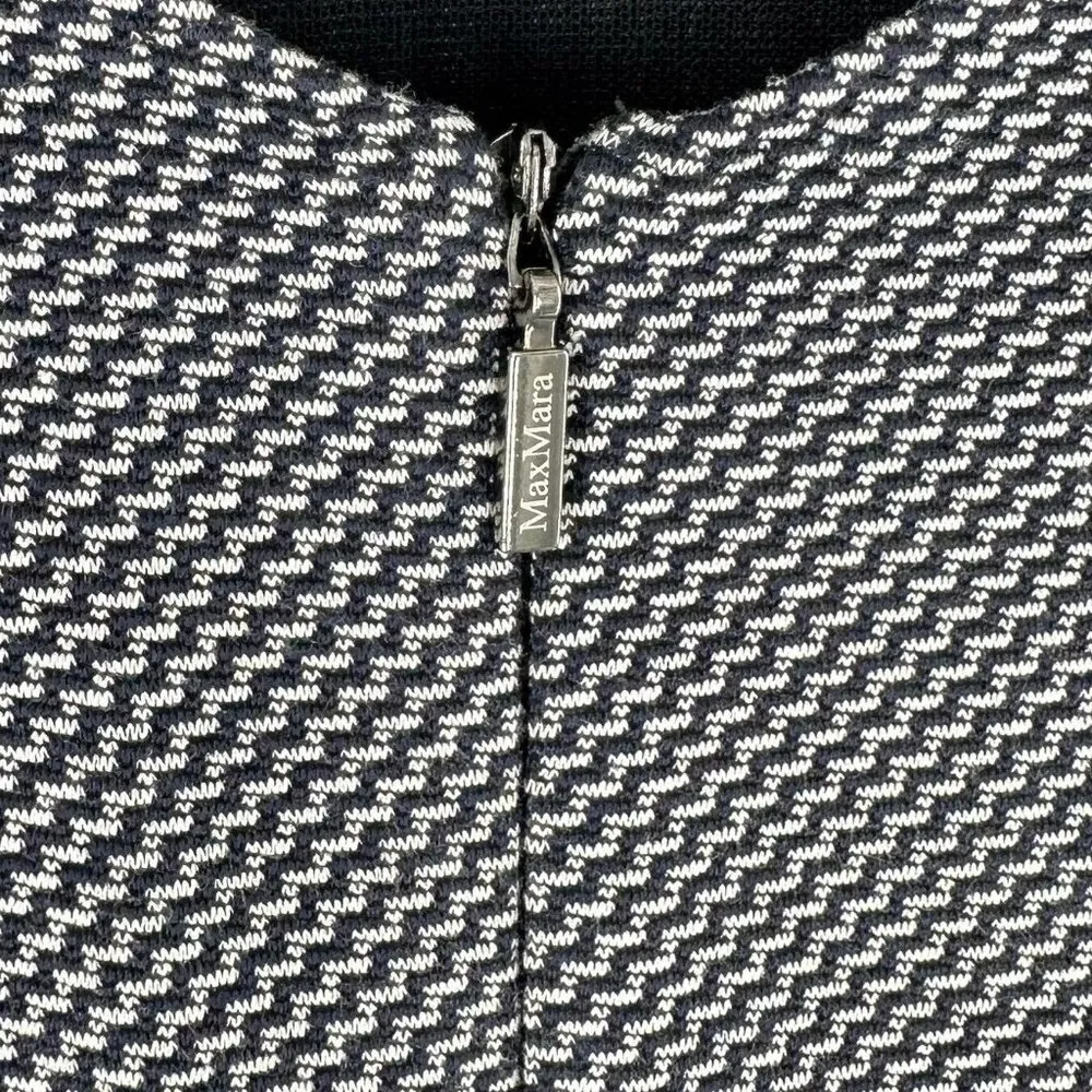 MAX MARA Black and White Knit Cap Sleeve V-Neck Sheath Dress Size 44/10 - Image 6