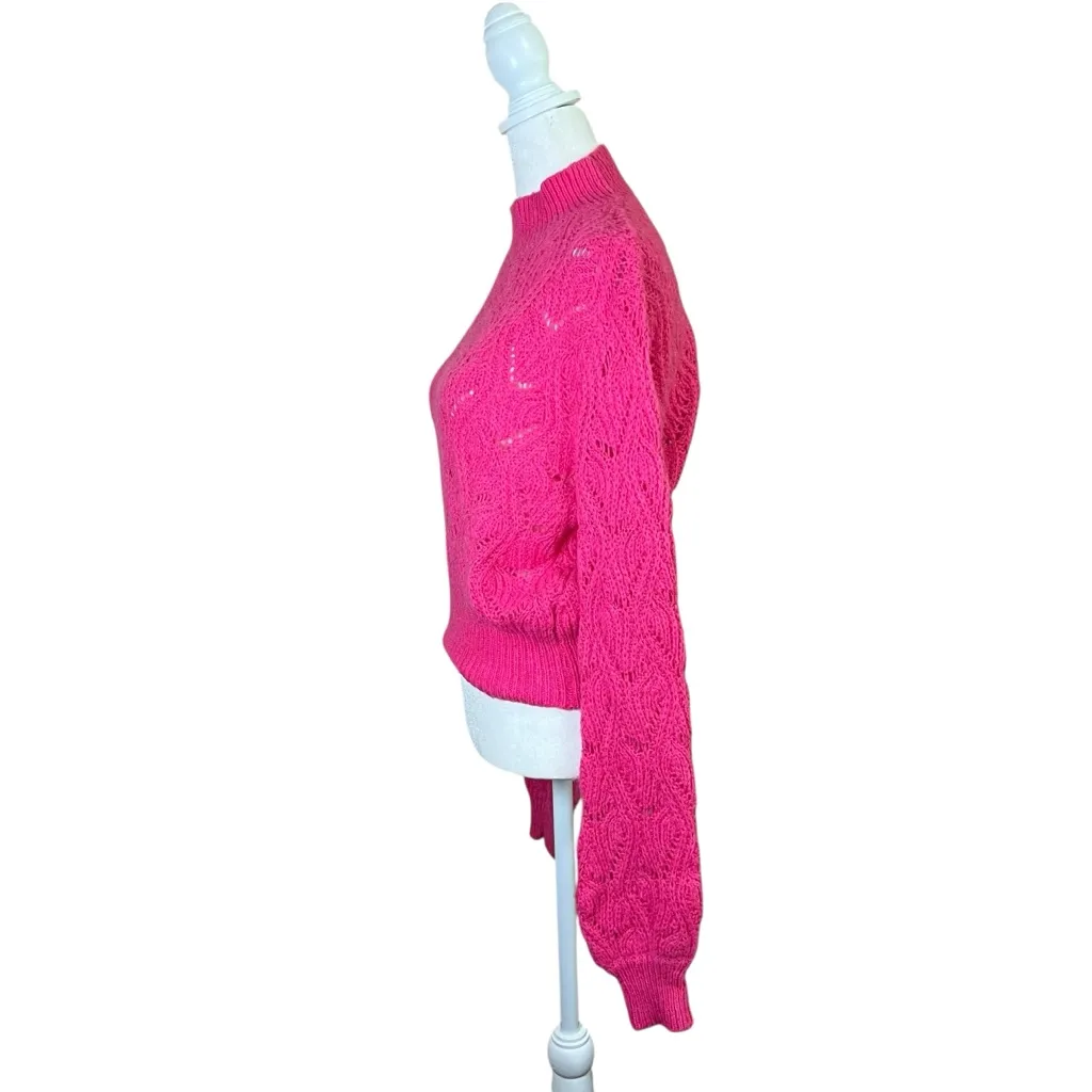 ASTR The Label Pointelle Sweater Knit Wool Alpaca Pink Sz M Knit Crop Mock Neck - Image 8