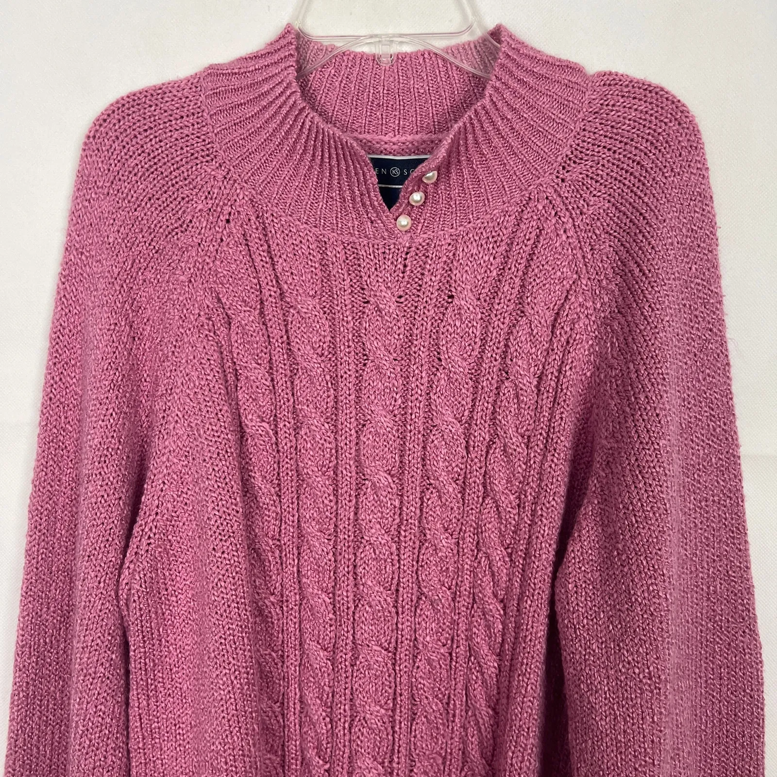 Karen Scott Cable Knit Pullover Pink Sweater Size Large - Image 3