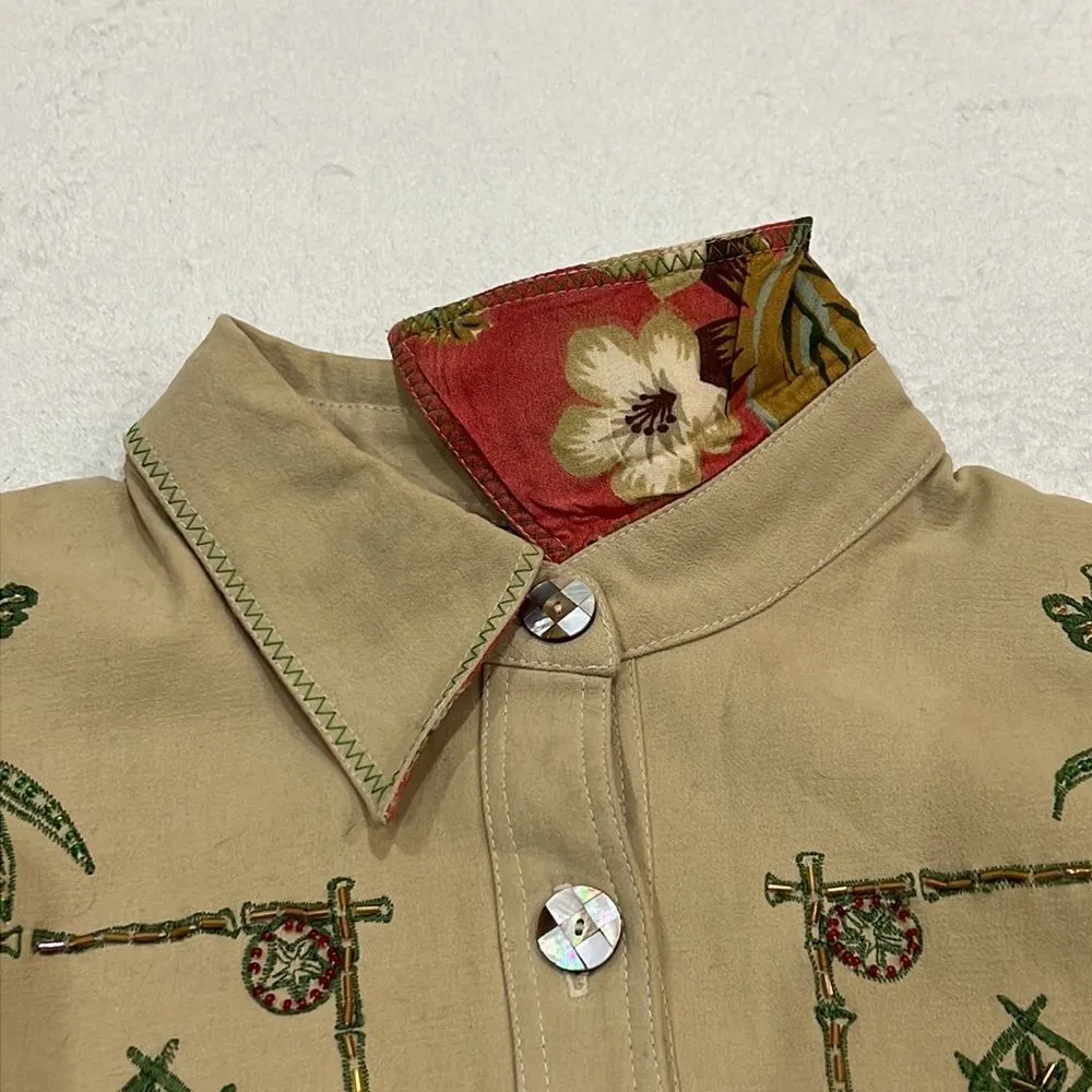 Madame Butterfly Beaded Blazer Jacket by Faith Size Large Tan - Image 9