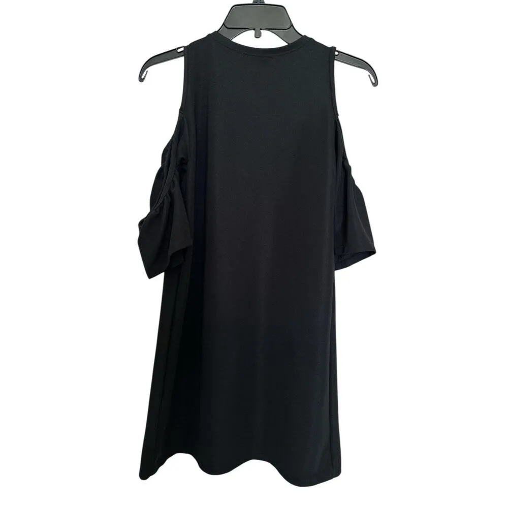 Zara Trafaluc Womens Small Mini Shift Dress Cold Shoulder Solid Black Size S - Image 4