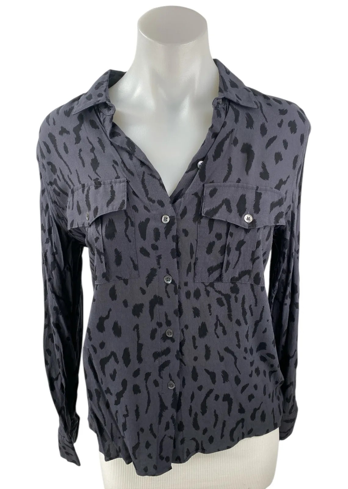 Rails Women's Gray Leopard Animal Print Long Sleeve Button Down Shirt Top Sz XS - Image 1