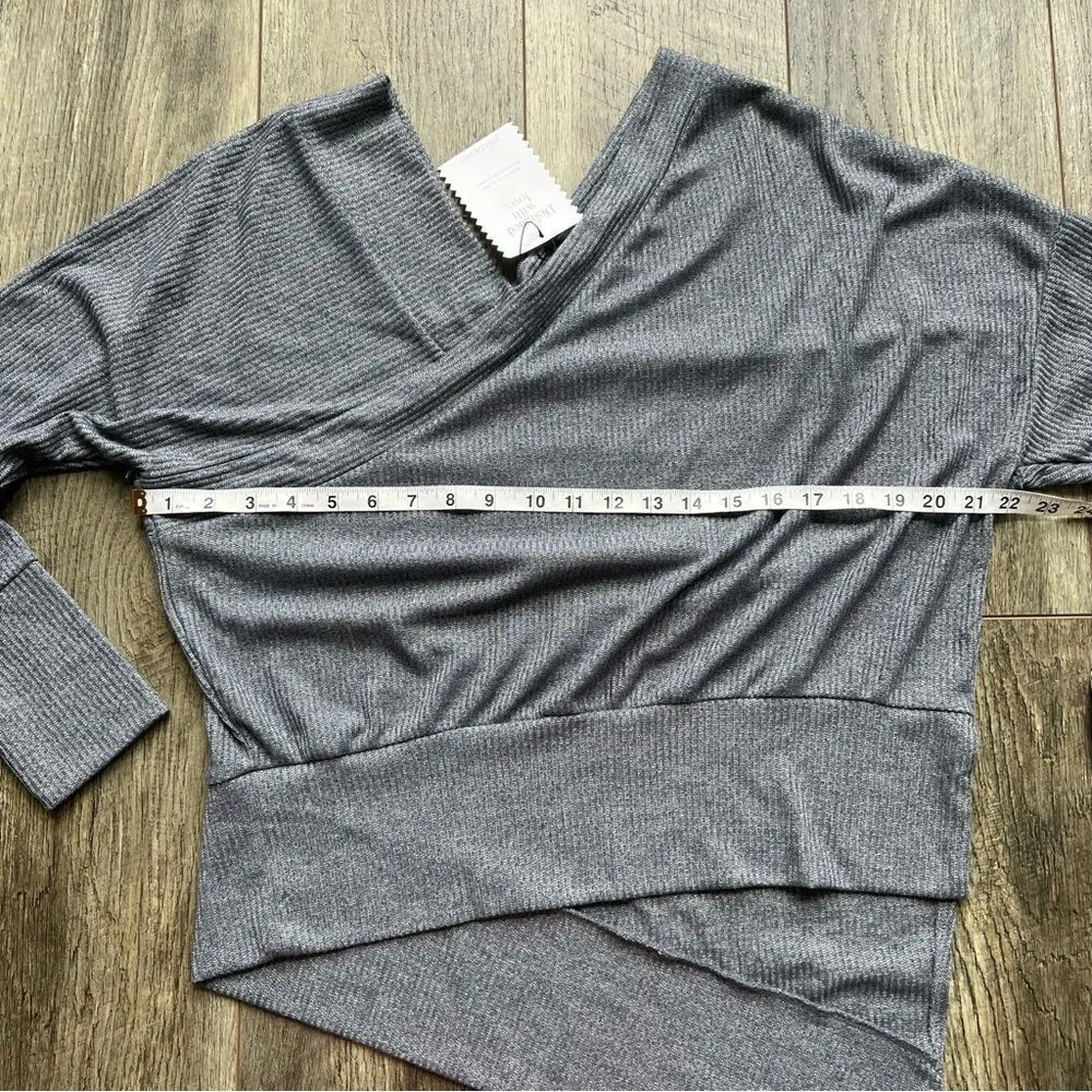 Stella & Dot Asymmetrical Ribbed Double V Sweater NWT Chambray Blue Grey Small - Image 8