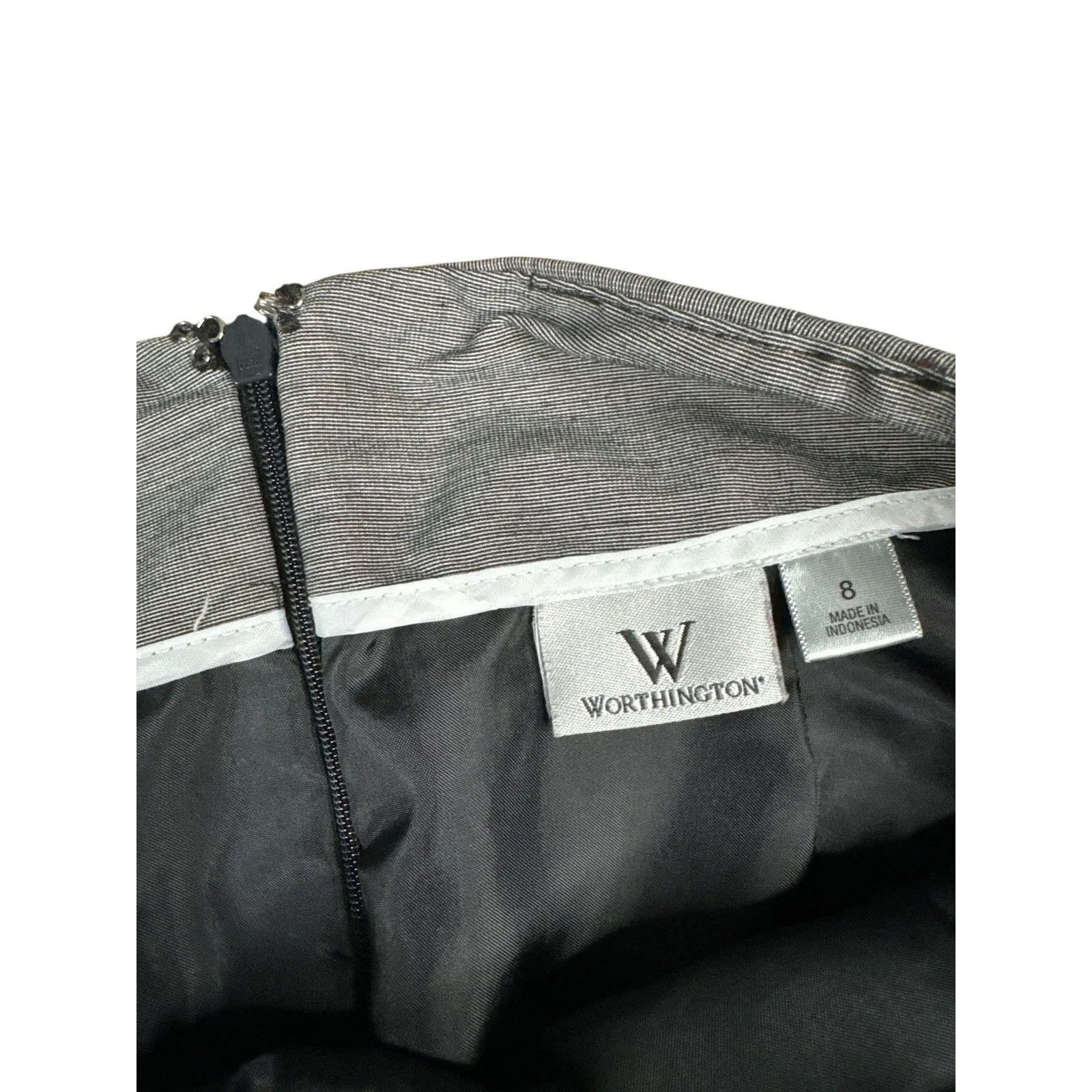 Worthington Pleated Pencil Skirt Gray Black Pockets Size 8 Lined Business Casual - Image 9
