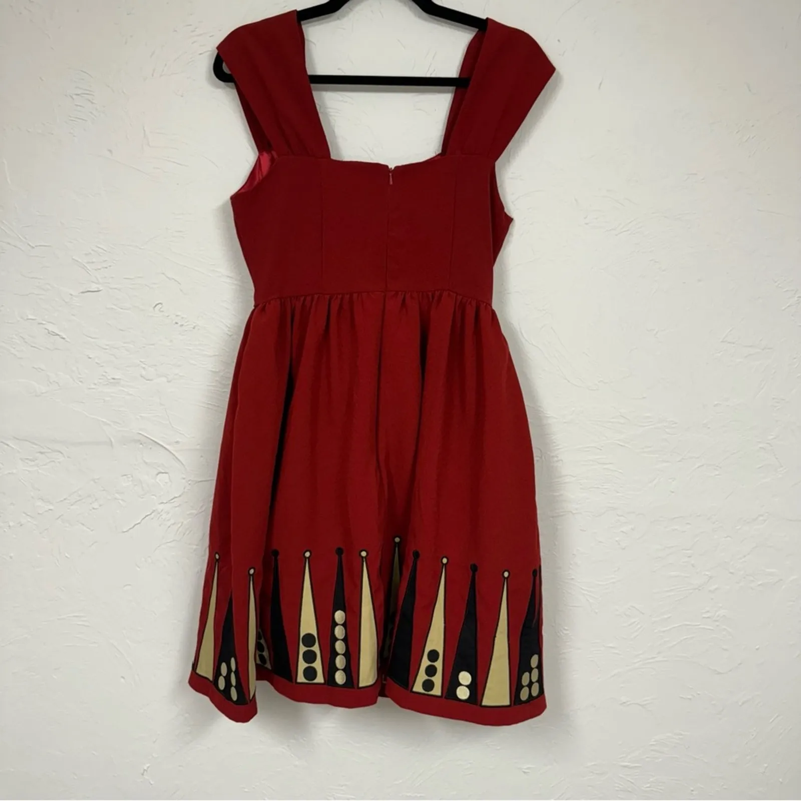 ModCloth Bea Dot Blockade Party Fit & Flare Dress Womens M Red Retro Sleeveless - Image 12