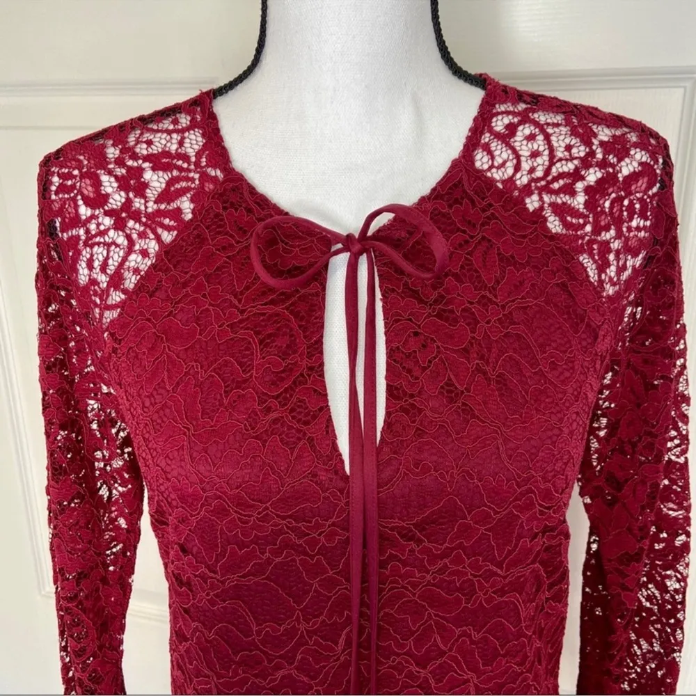 JESSICA SIMPSON Red Lace Dress 3/4 Sleeve Size 6 - Image 4