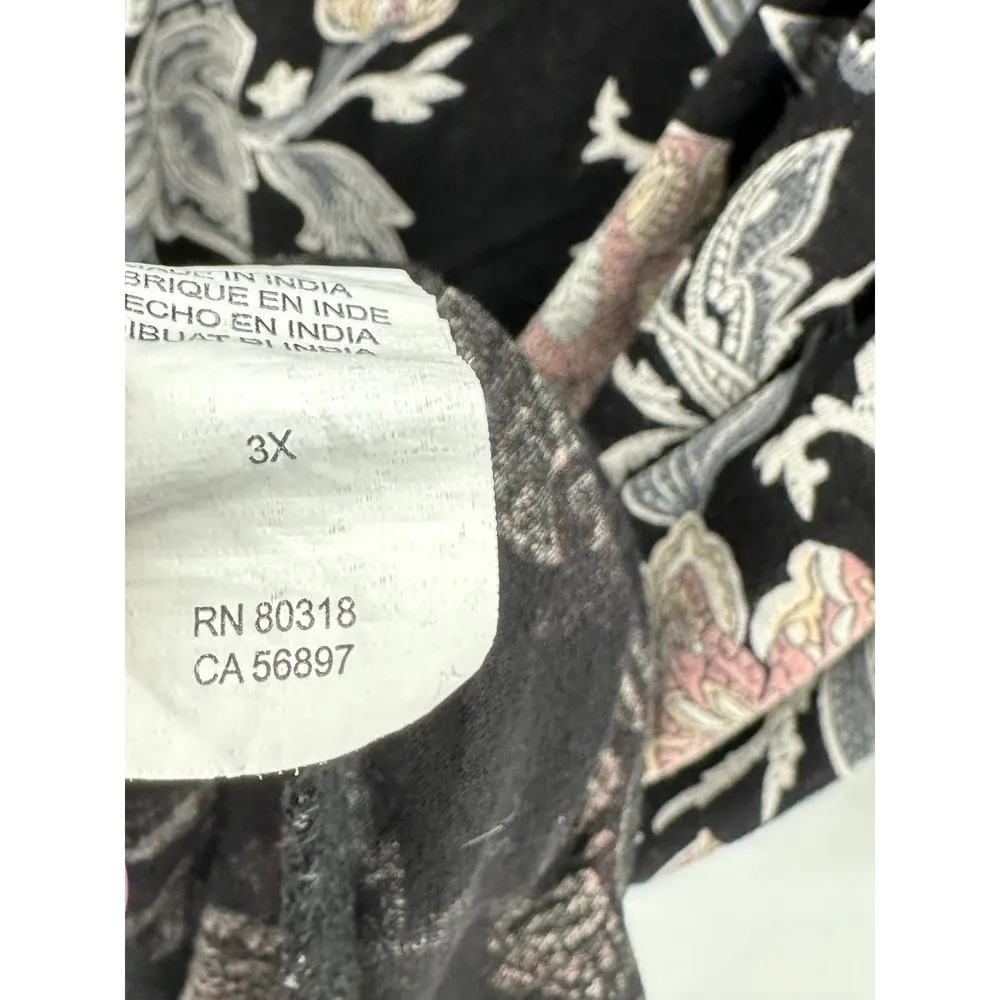 Lucky Brand Top Women 3X Black Floral Paisley Print Long Sleeve V-Neck Tunic - Image 9
