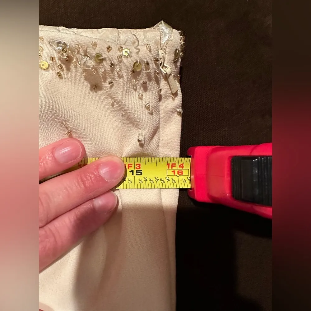 Liz Claiborne One Shoulder Crean Color Sequence Wedding Occasion, Dress Size 8P - Image 11