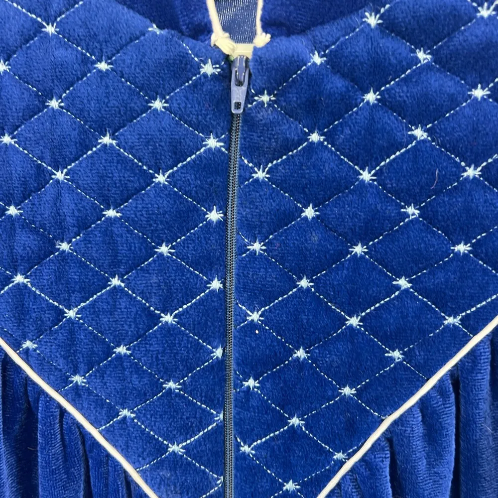 Heather L blue velour embroidered zip front robe vintage housecoat lounge sleep Size L - Image 4