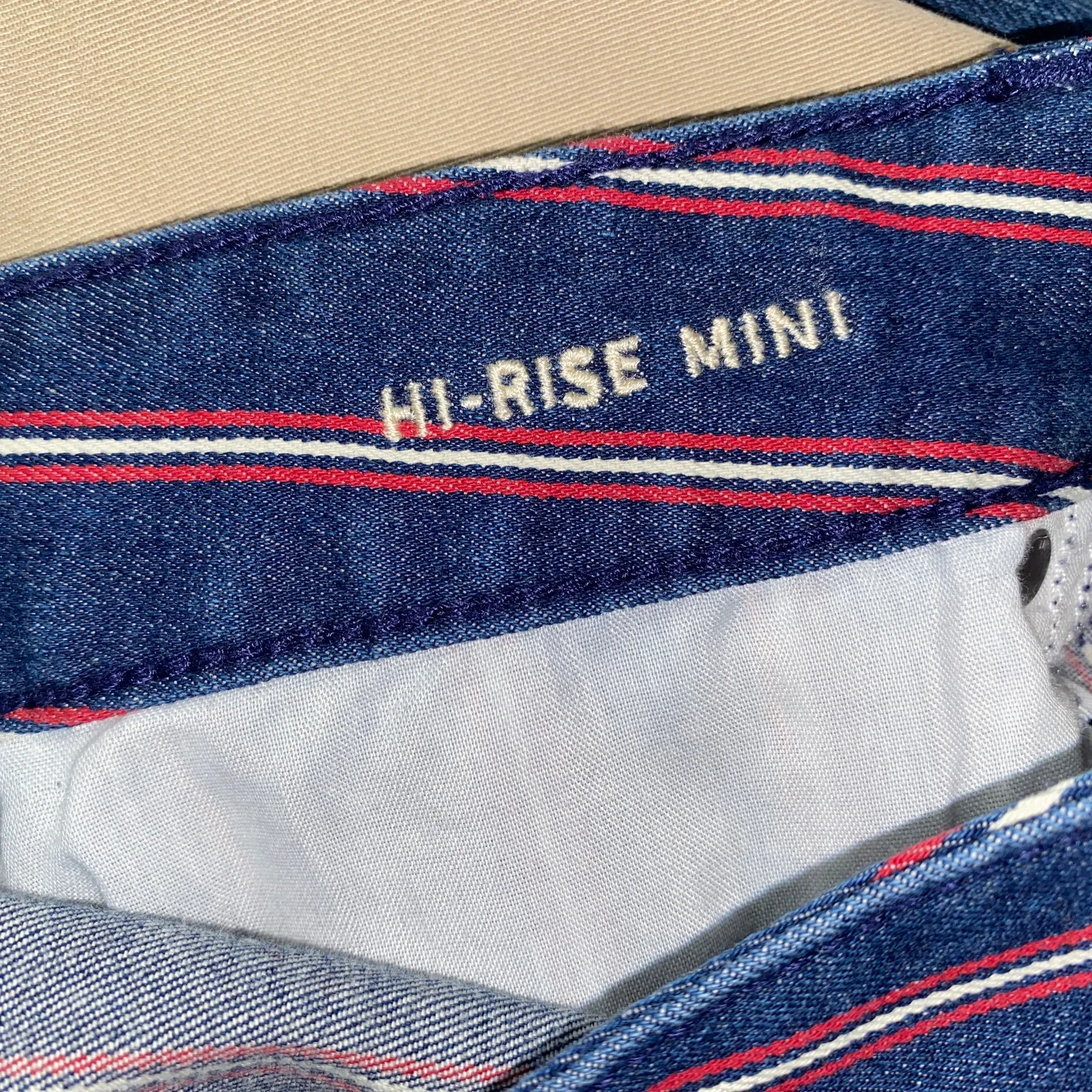 American Eagle Outfitters Blue Red Striped Denim High Rise Mini Jean Skirt 8 - Image 6