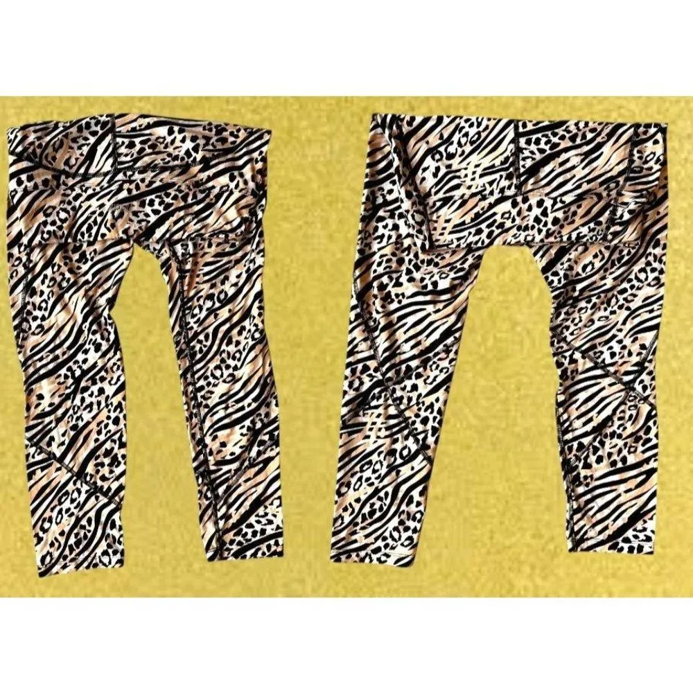 Victorias Secret Pink Sport Leggings Large Logo Leopard Print Cheetah Print Yoga Tan Size undefined - Image 5