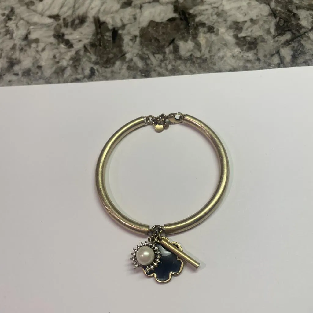 Ann Taylor Costume Gold Tone Charm Bracelet Signed Faux Pearl Rhinestone Enamel - Image 4