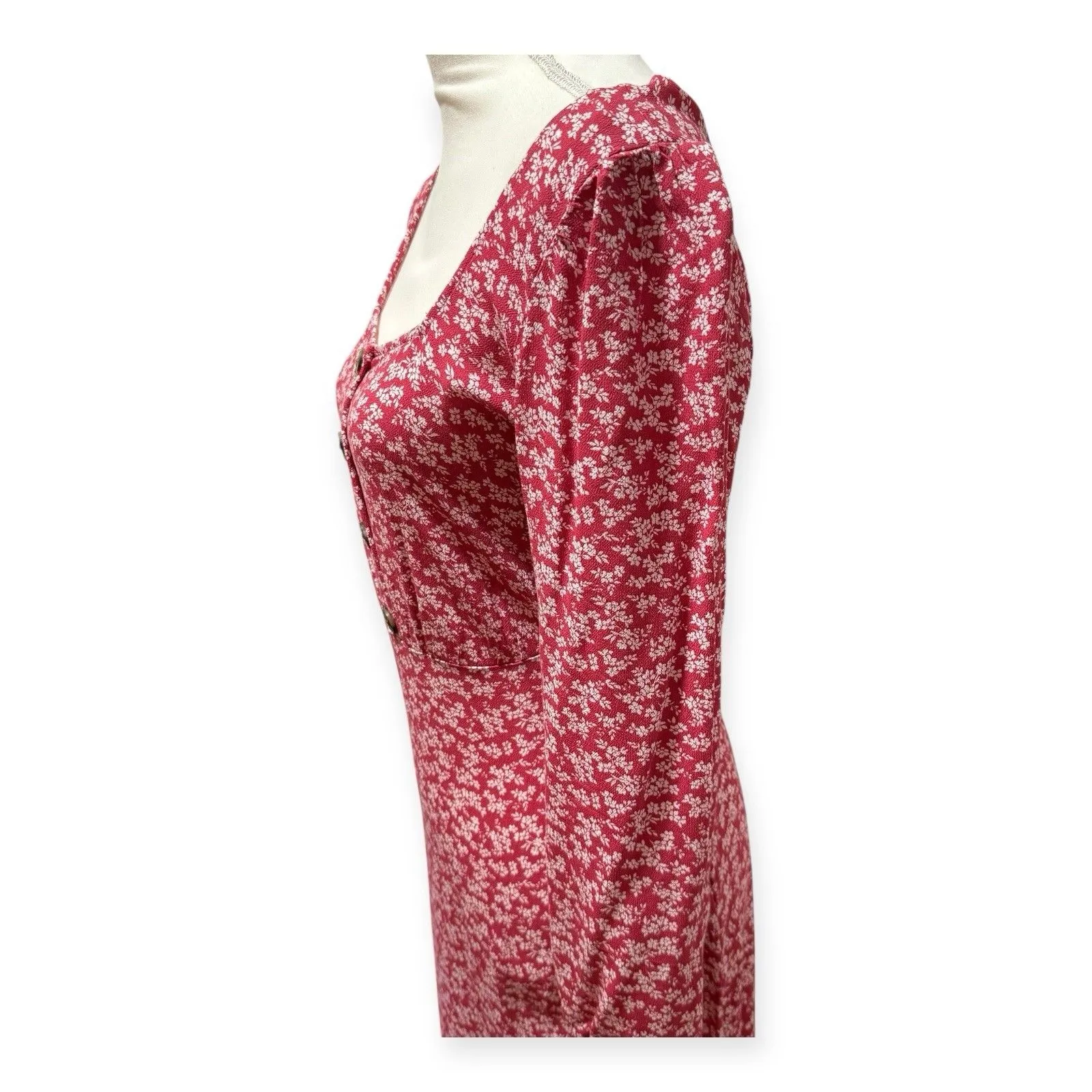 American Eagle Women Red Long Sleeve Square Neck Mini Dress Floral Small Country Size M - Image 5