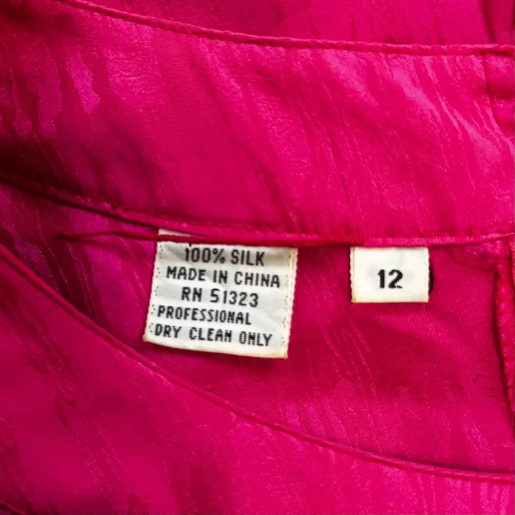 Vintage MS Chaus Silk Pink Fuchsia 3/4 Length Sleeve Dress Velcro Shoulder Pads Size 12 - Image 9