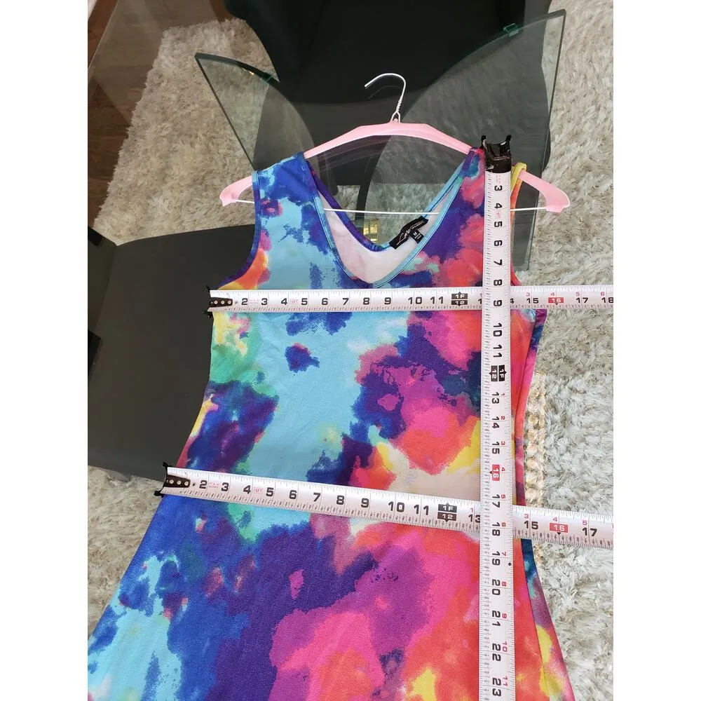 Love University Long Maxi Dress Womens M Multi Tie Dye Stretch Sleeveless V Neck Blue Size M - Image 9