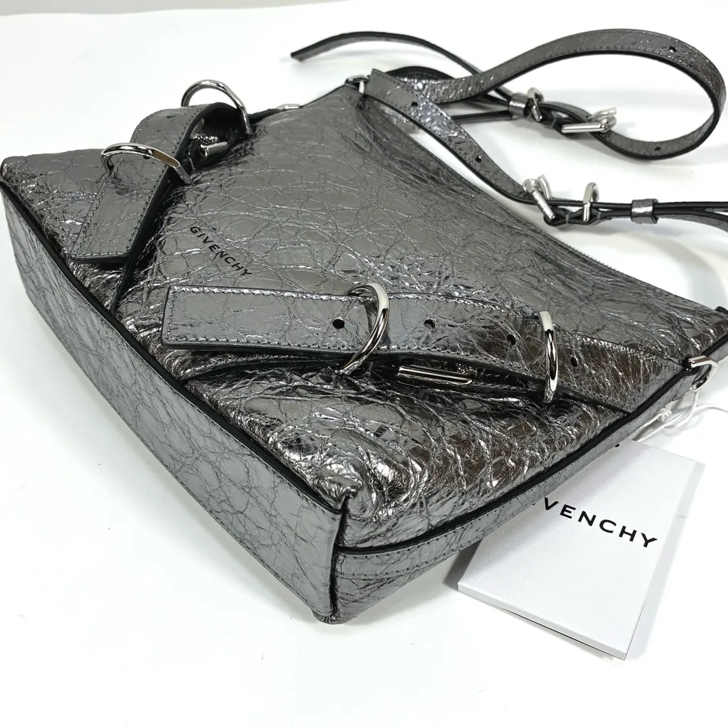 Givenchy Small Voyou Laminated Leather Crossbody Bag Silvery Grey NWT - Image 12