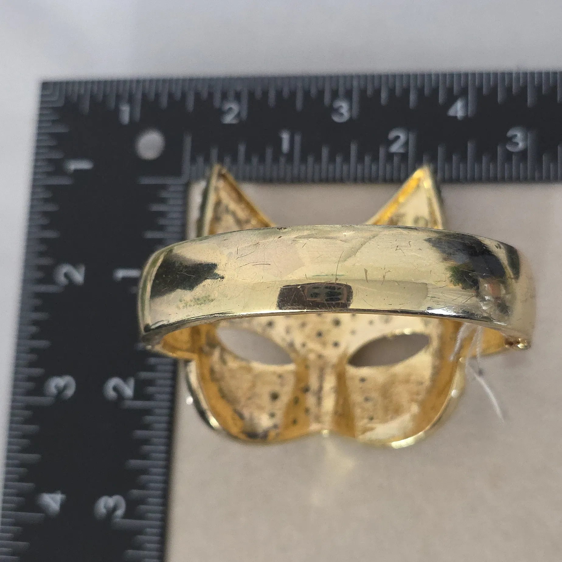 Vintage Statement Gold wirh CZ Rhinestone Cat Mask Clamper Hinge Bracelet - Image 7