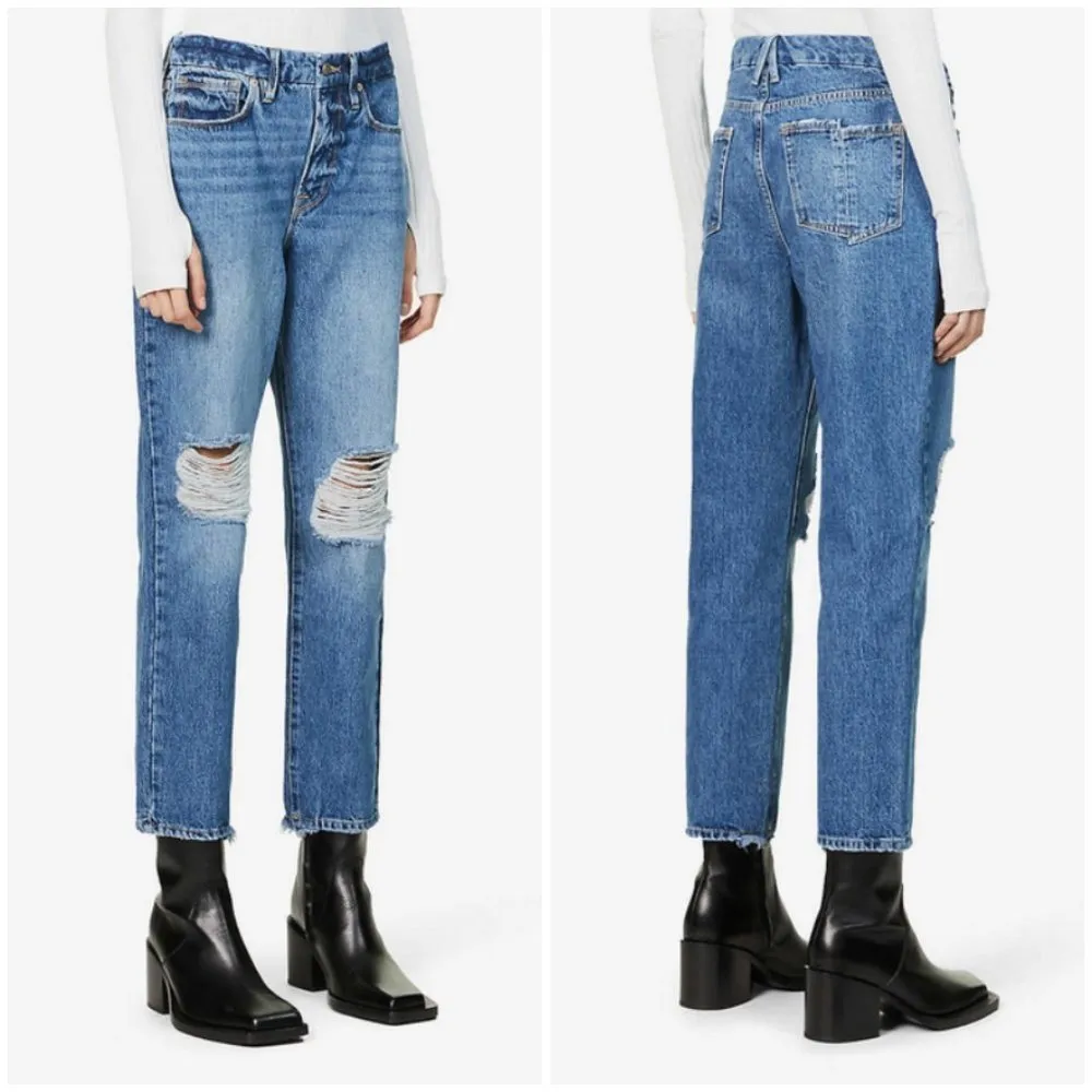 💕GOOD AMERICAN💕 Good Vintage Straight-Leg High-Rise Raw Hem Jeans 6/28 NWT - Image 2