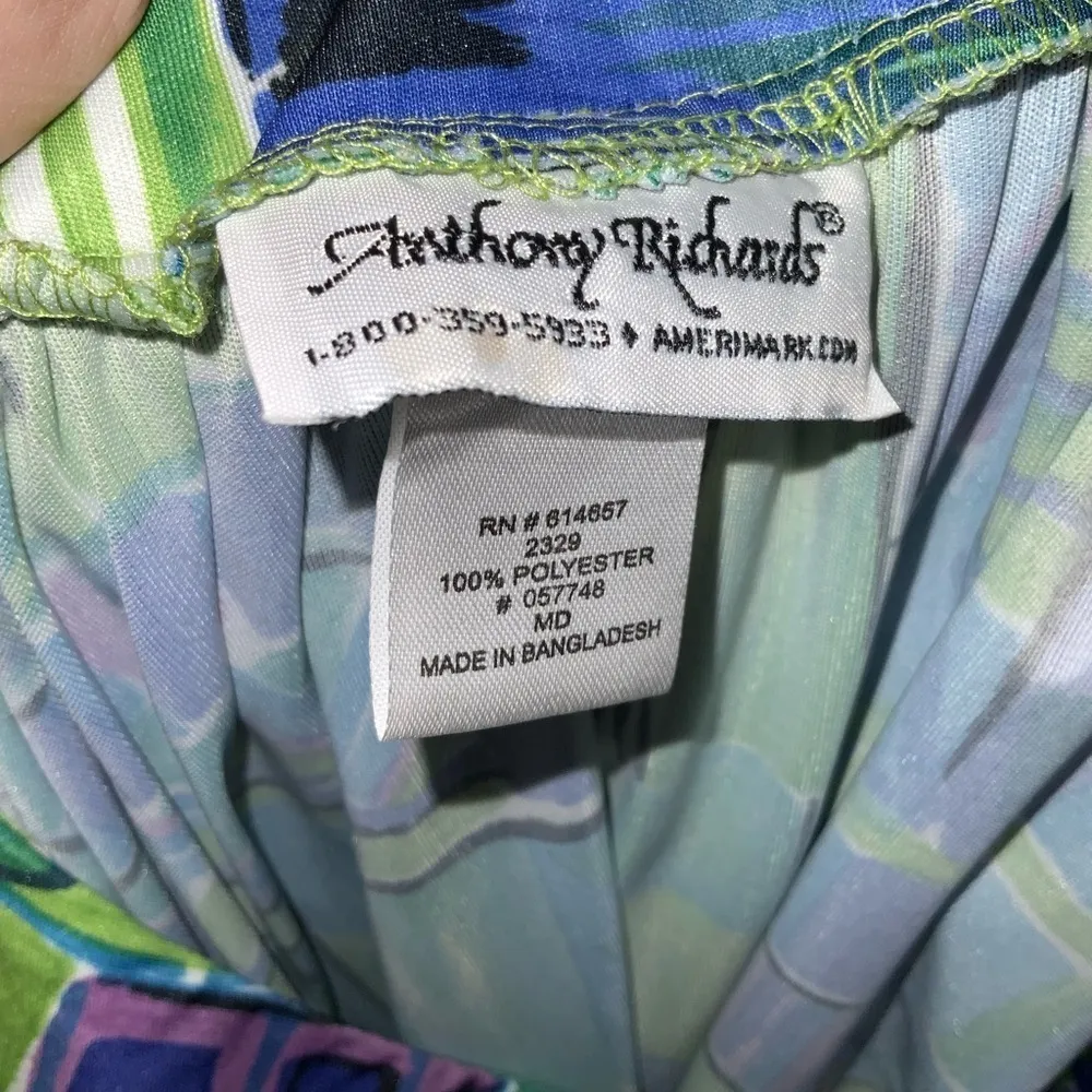 Vtg 80s Anthony Richards Green ‘Purple Blue Geometric Muumuu House Lounge Dress Size undefined - Image 7