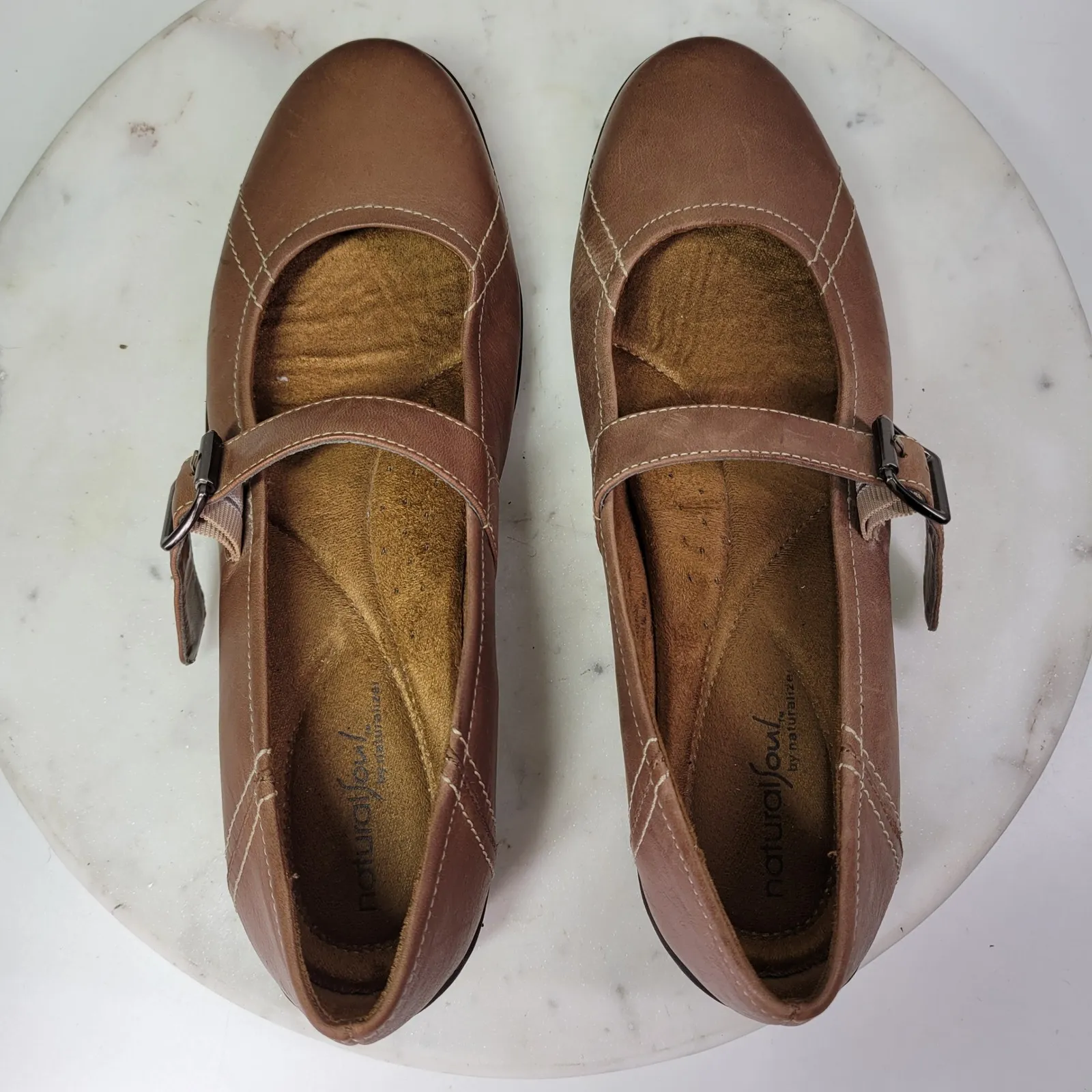 Natural Soul Naturalizer Leather Mary Jane Flats Womens 8 Brown Buckle Strap - Image 11
