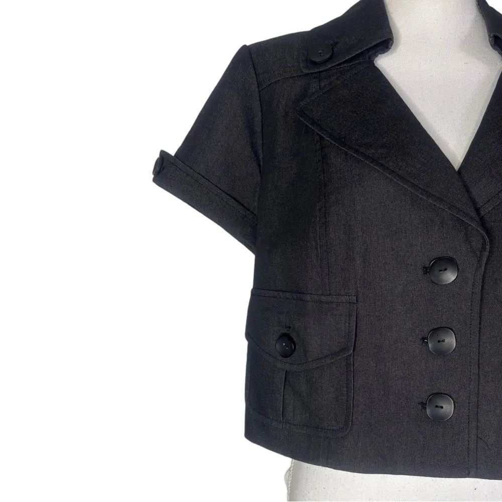 Nine West Charcoal Grey Short Sleeve Button Front Cropped Suit Jacket - Image 2