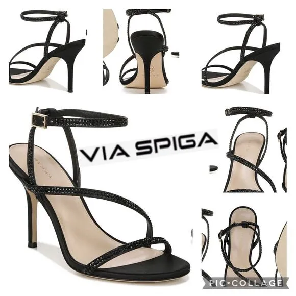 VIA SPIGA Pavlina Strappy Sandal in black satin 3.75" heel size 7 - Image 2