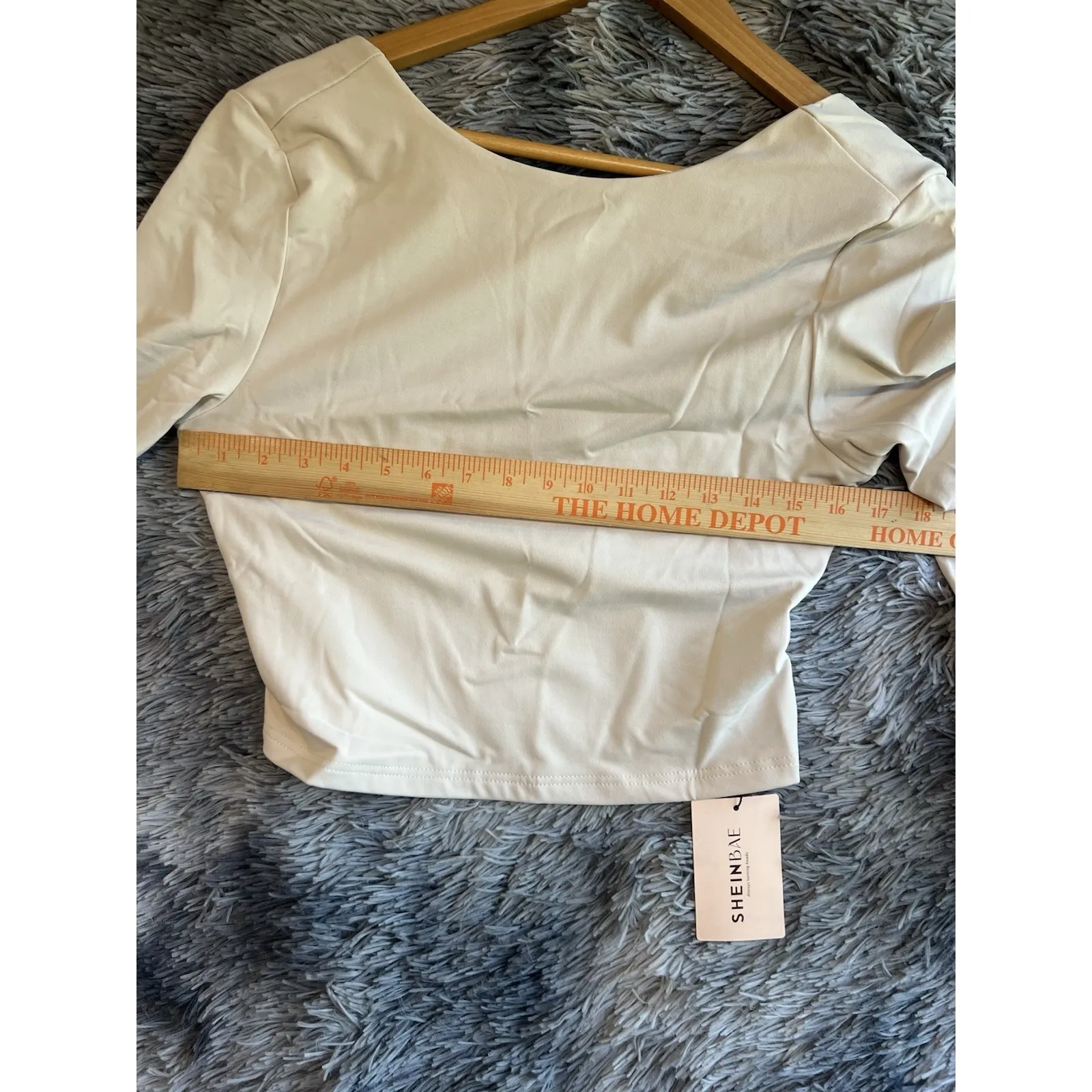 SHEINBAE Cream  Long Sleeve Backless Crop Top L NEW Sexy Slim Fit‎ Stretch Knit. - Image 5