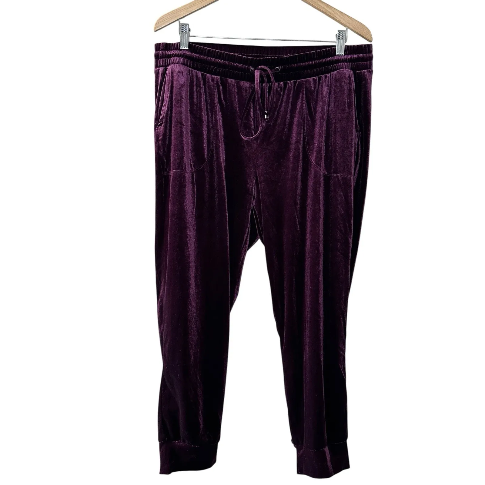 Torrid Womens Velour Tie Front Joggers 1X Burgundy Plush Velvet Lounge Pants - Image 2