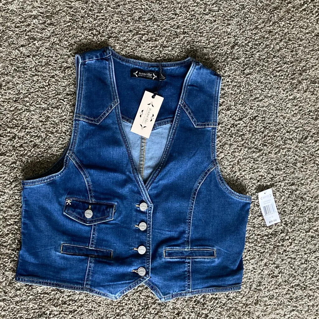 Lanete Medium Wash Denim Button Front Vest - Image 2